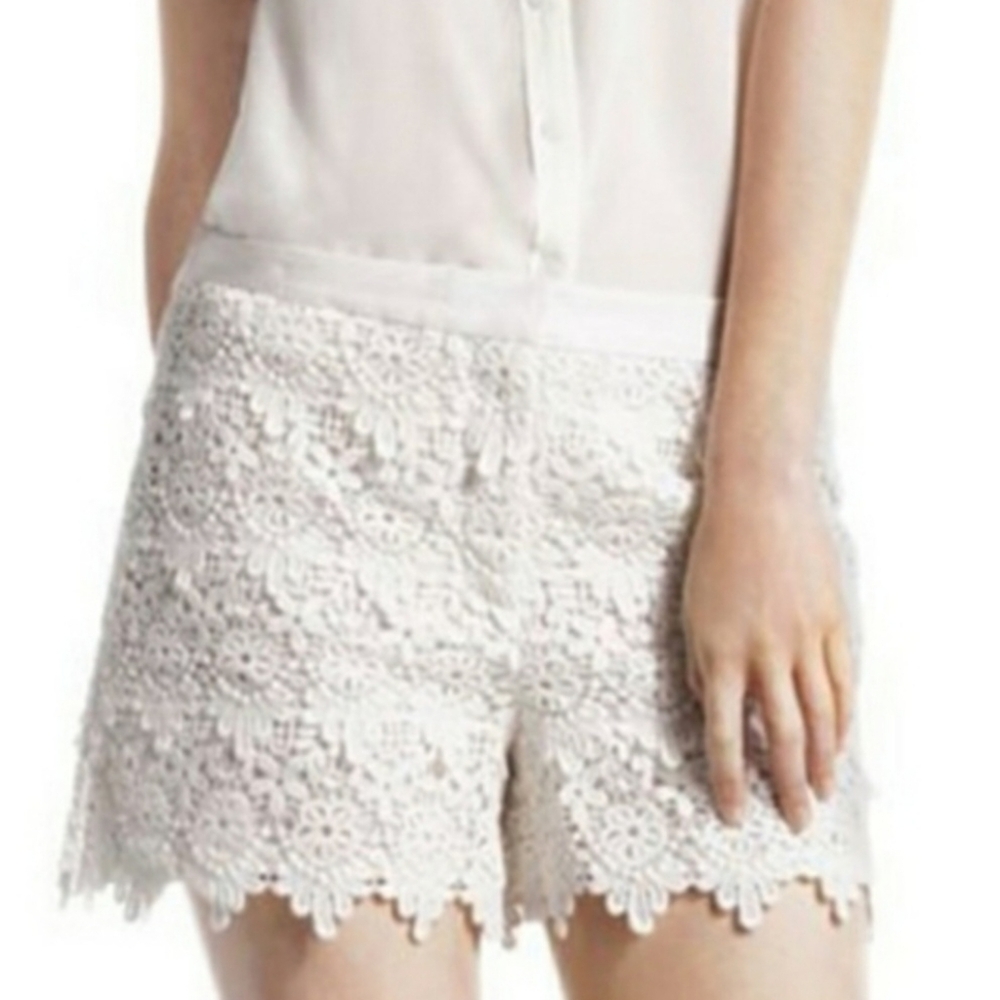 White Lace Crochet High Waist Shorts Cotton Fabric